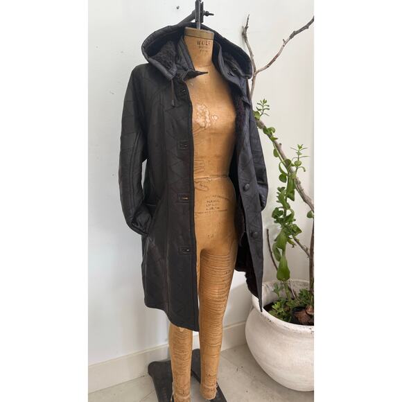 Vintage Shearling Patchwork Leather Coat Fur Interior70s-Style Statement - Picture 7 of 8